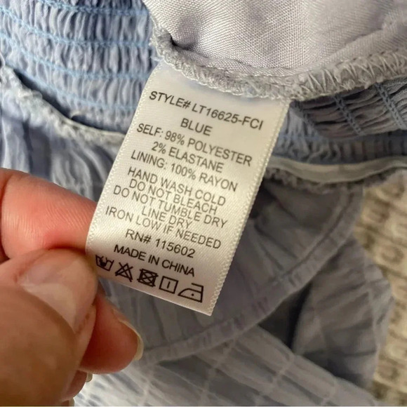 Lush Maria Smocked Peplum Blouse Blue Long Sleeve Size Medium - Picture 15 of 15